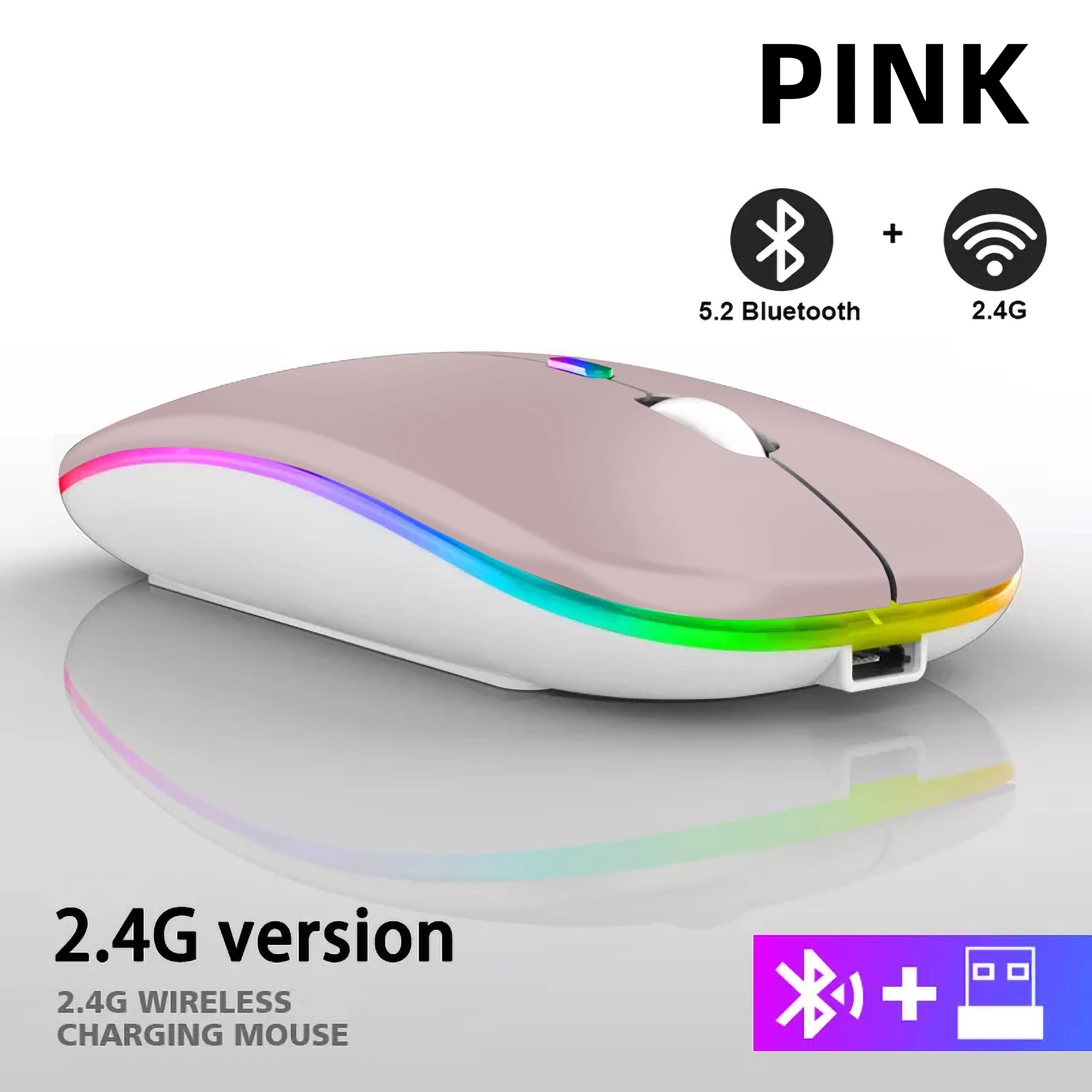 Ratón inalámbrico Bluetooth recargable con 2,4 GHz USB RGB 1600DPI ratón para ordenador portátil tableta PC Macbook Gaming Mouse Gamer