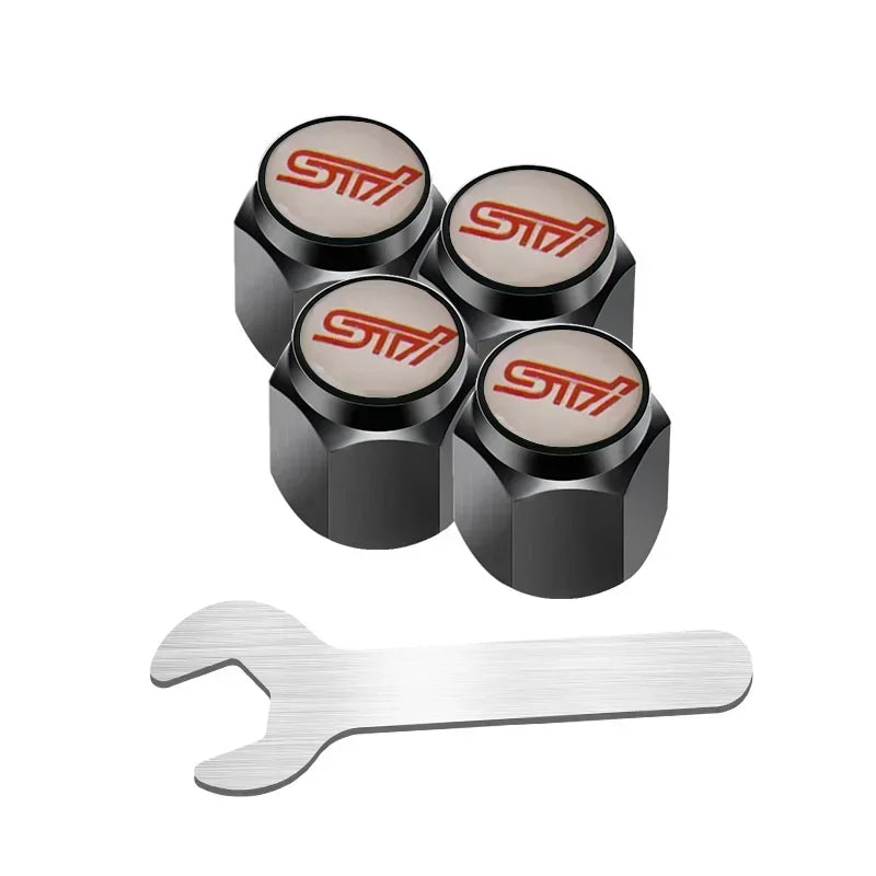 Car Wheel Tire Valve Stem Caps Air Cover with Wrench for Subaru Forester Ascent BRZ STI Exiga Legacy Outback Tribeca WRC WRX XV