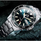 Orient Automatic Mechanical Diver Watch for Men 200M Waterproof Red Dial Stainless Steel Band Day Date Display Sport Wristwatch