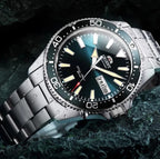 Orient Automatic Mechanical Diver Watch for Men 200M Waterproof Red Dial Stainless Steel Band Day Date Display Sport Wristwatch