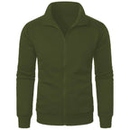 Chaqueta deportiva informal con cuello levantado y cremallera para hombre, top de color sólido para hombre