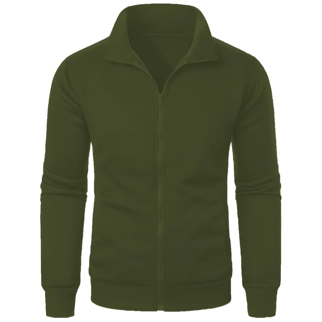 Chaqueta deportiva informal con cuello levantado y cremallera para hombre, top de color sólido para hombre