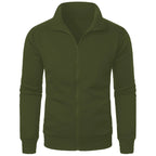 Chaqueta deportiva informal con cuello levantado y cremallera para hombre, top de color sólido para hombre
