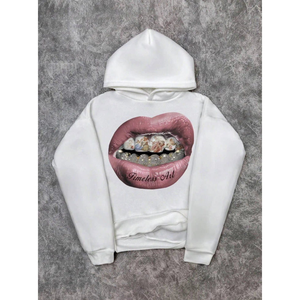Men's hoodie, casual pink lip print hoodie retro comfortable sweatshirt casual high-quality hoodie