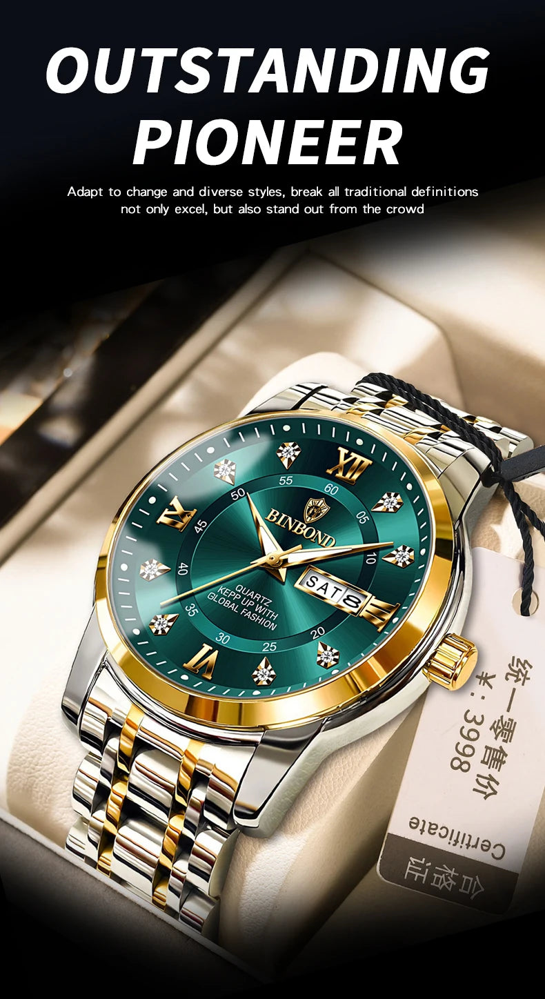BINBOND Top Brand Luxury Fashion Watch Men 3ATM Waterproof Date Clock Sport Watches Mens Quartz Wristwatch Relogio Masculino