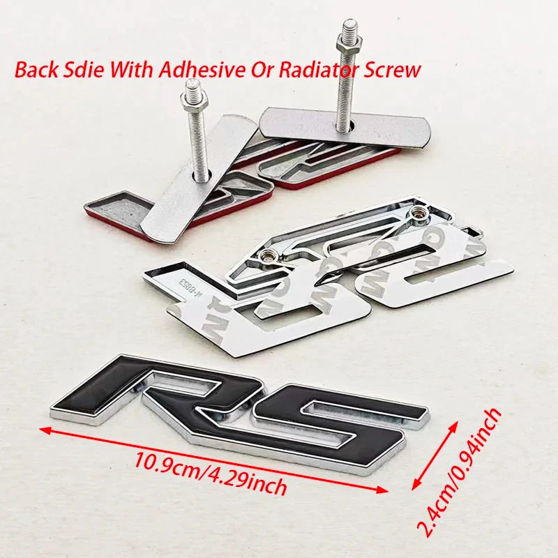 3D Metal RS Logo Sticker Front Grill Emblem Rear Trunk Badge For Chevrolet Onix Blazer lumina Camaro Cruze Monza Car Accessories