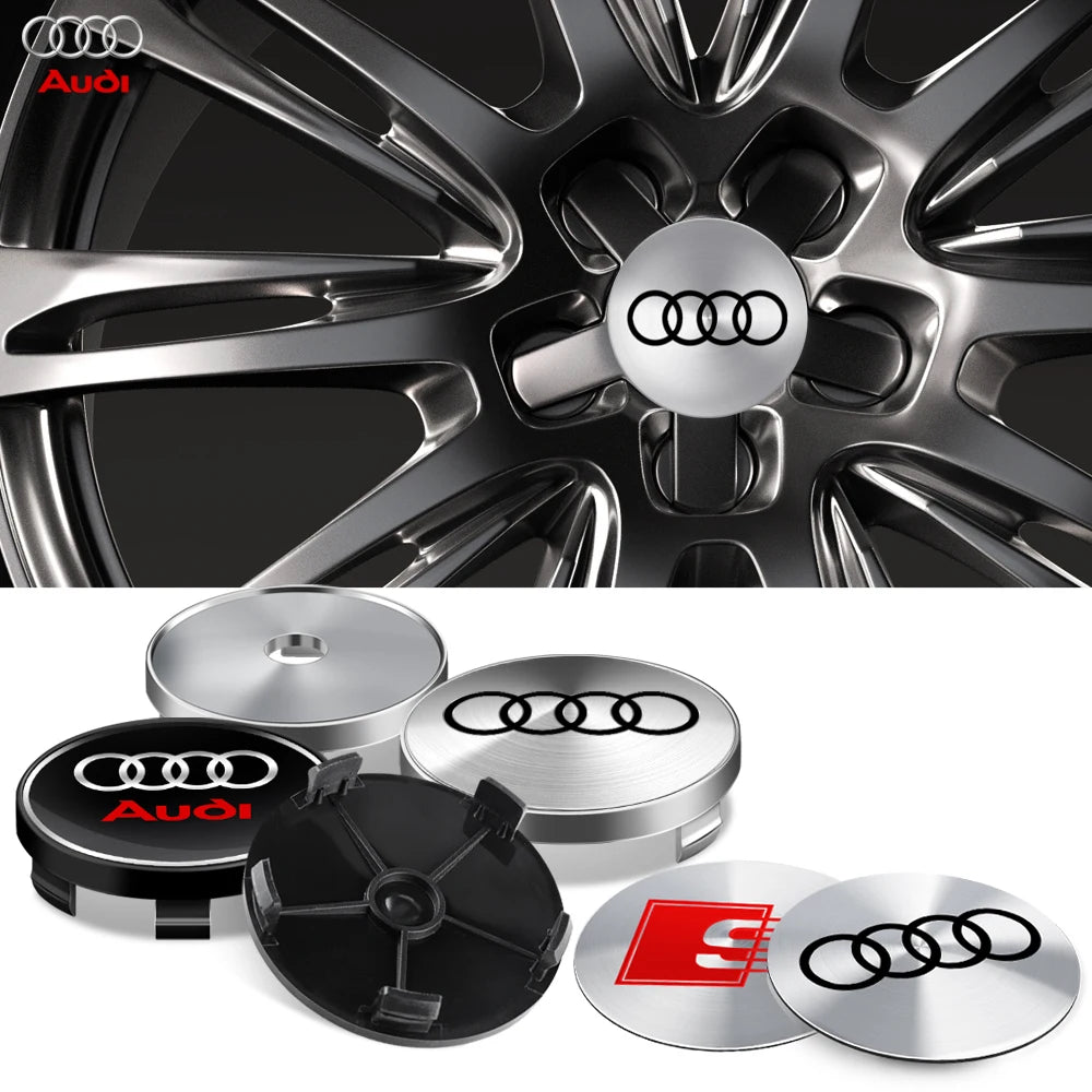 4pcs 56/65mm Car Wheel Center Hub Stickers 60/68mm Wheel Center Hub Caps Cover For AUDI A3 A4 A1 Q3 Q4 Q5 Q6 Q7 Q8 TT RS Sline