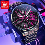 OLEVS Mens Watch Quartz Watch Original Rotatable Wheel Hub Dial Fashion Trend Waterproof Luminous Stainless Steel Reloj 9937