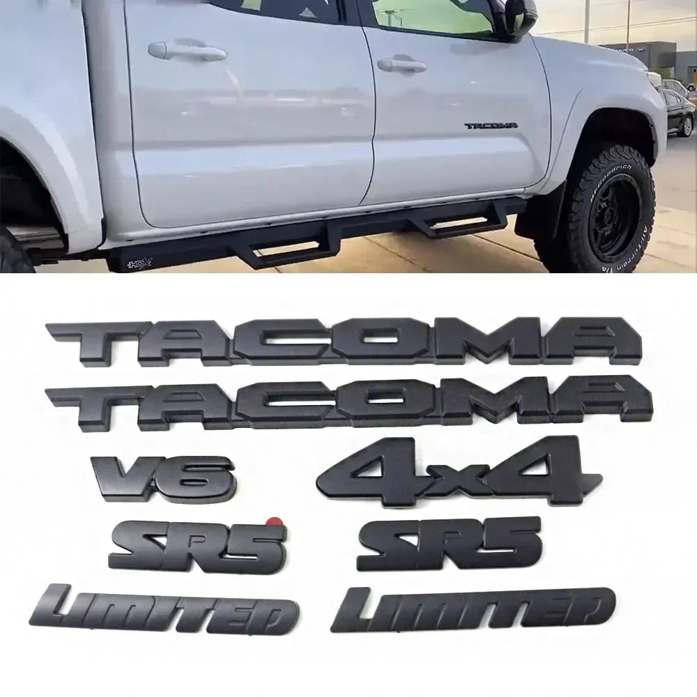 8pcs car logo ABS covering Tacoma V6 SR5 Trunk Car Door Tailgate For Toyota Tacoma covered vehicle label 4X4 limtrd accessories