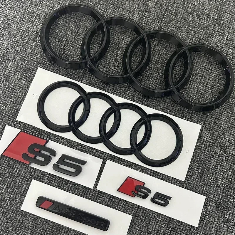 For AUDI S5 2010-2019 4Ring logo ABS Black Car Hood Front Grill Emblem Rear Trunk Badge Sticker S5 Audi Sport Sticker