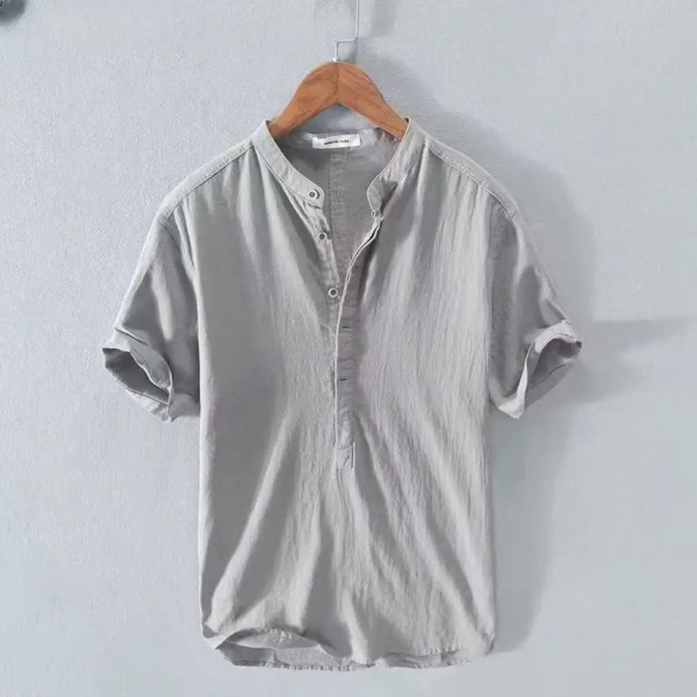 New Cotton Linen Shirts for Men Casual Shirts Lightweight  Short  Sleeve Henley Beach Shirts Hawaiian T Shirts for Men