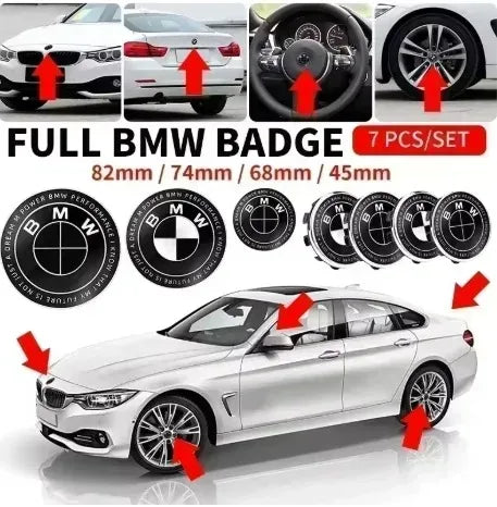 7pcs 45mm 68mm 74mm 82mm Car Front Hood Emblem rear boot badge Steering wheel Logo for BMW M F30 G01 E36 E39 E87 E46 E90 E92 E53