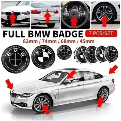 7pcs 45mm 68mm 74mm 82mm Car Front Hood Emblem rear boot badge Steering wheel Logo for BMW M F30 G01 E36 E39 E87 E46 E90 E92 E53