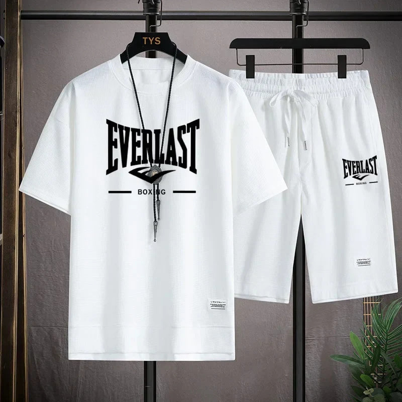 2026 Men's summer suit high quality round neck men's T-shirt 2 pieces shorts running quick dry leisure quick dry.