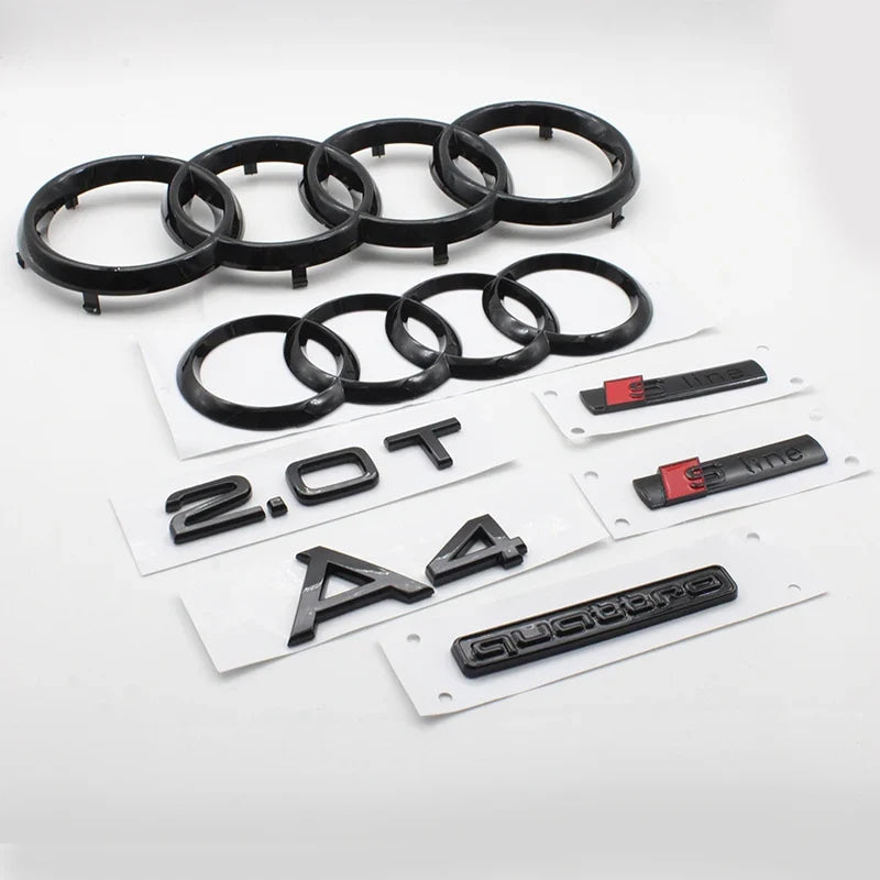 For Audi A4 2008-2017 4Ring Logo Black Car Hood Front Grill Rear Trunk Emblem Stickers A4 Mark Quarrto Sline Emblem Accessories