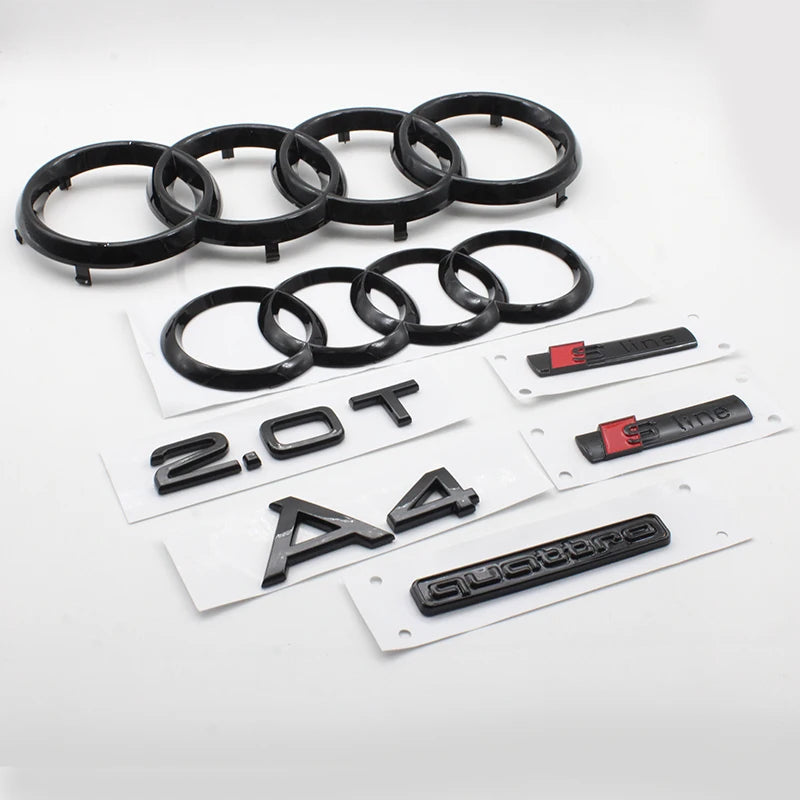 For Audi A4 2008-2017 4Ring Logo Black Car Hood Front Grill Rear Trunk Emblem Stickers A4 Mark Quarrto Sline Emblem Accessories