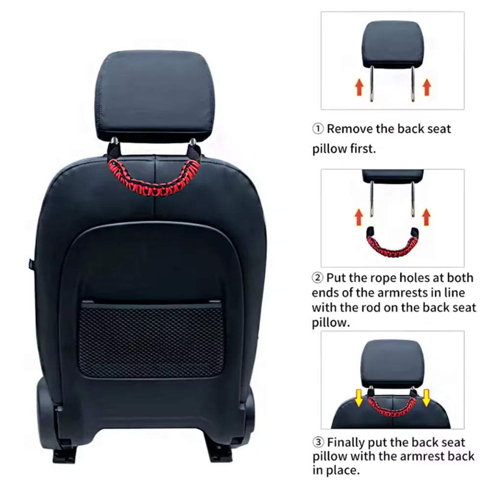 For Jeep Wrangler JK TJ JL Land Cruiser Suzuki Car Seat Mount Grab Handle Bar Grip Pulling Strip Headrest Rear Seat Back Handle