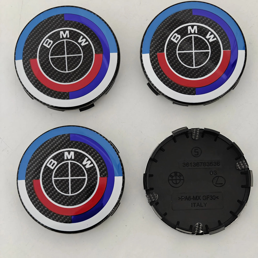 4pcs For BMW 50th E90 E60 F10 F20 G20 G30 E53 E85 E70 56mm 68mm Blue White Car Hub Cap Wheel Center Cap Emblem Badge Accessories