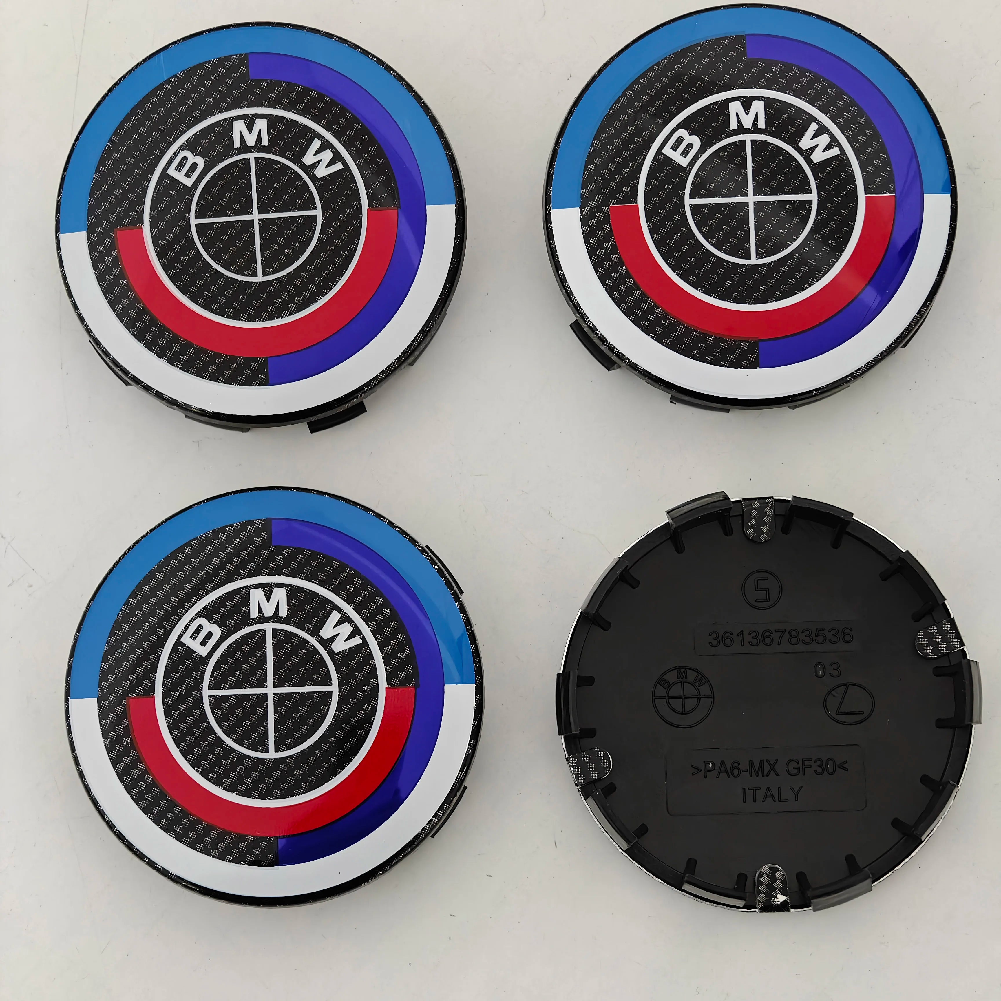 4pcs For BMW 50th E90 E60 F10 F20 G20 G30 E53 E85 E70 56mm 68mm Blue White Car Hub Cap Wheel Center Cap Emblem Badge Accessories