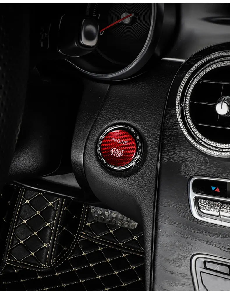 BETTERHUMZ Carbon Fiber For Mercedes Benz W204 W205 W212 C E Class Car Engine Start Stop Button Trim Ring Sticker Accessories