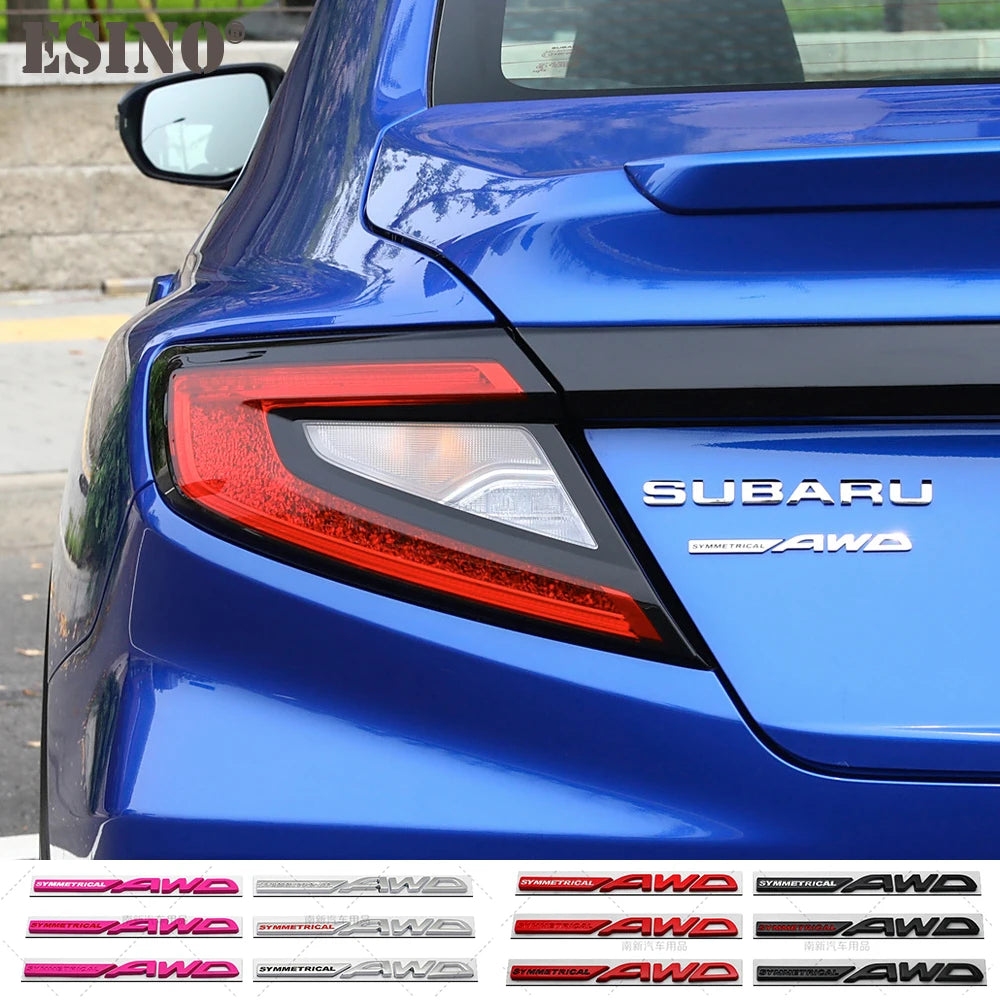 Symmetrical AWD Car Emblem Adhesive Metal Zinc Alloy Fender Badge for Subaru Legacy Forester XV Outback BRZ