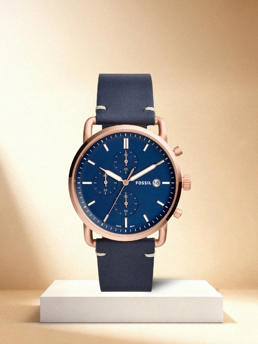 Fossil FS5404 Men Quartz Watch Chronograph Genuine Leather Strap Rose Gold Casual Business Wristwatch Relogio Masculino