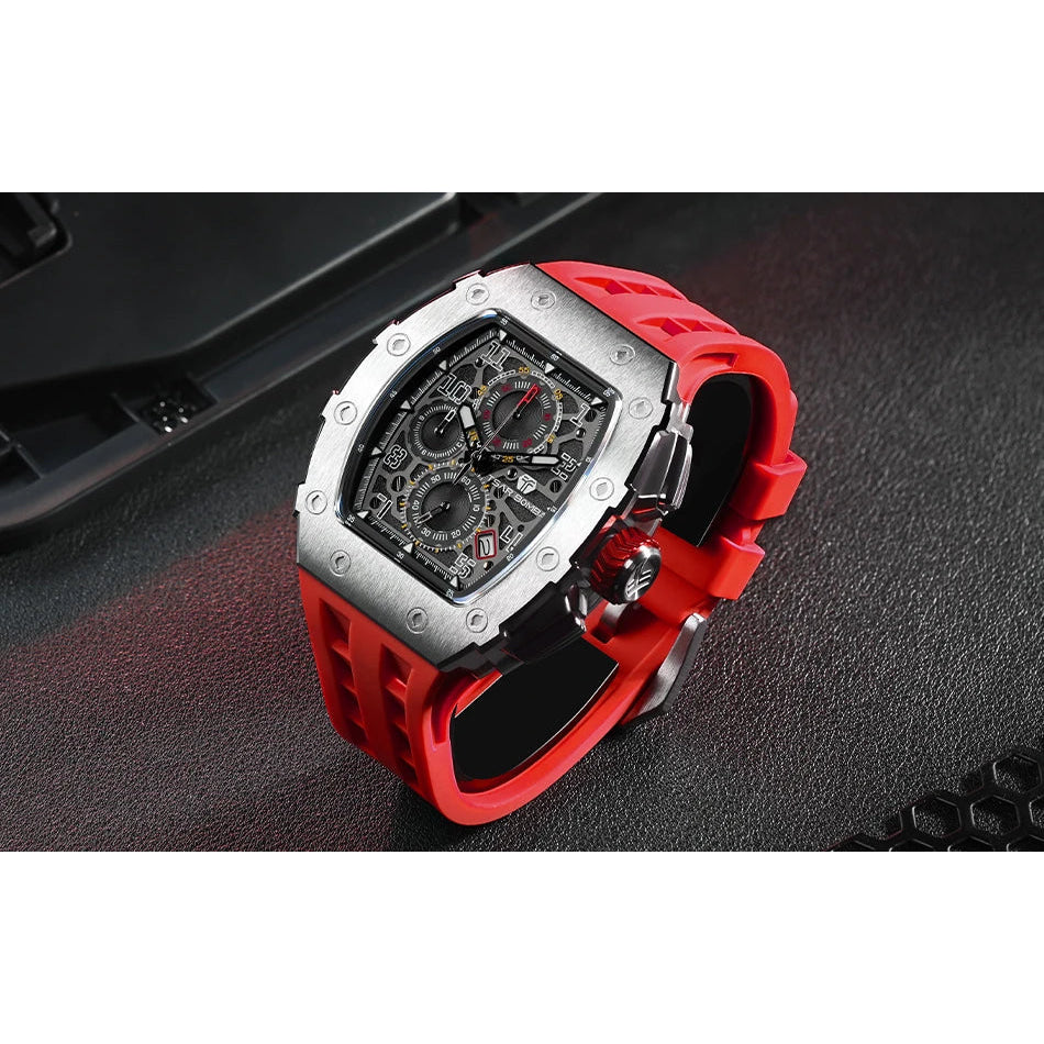 TSAR BOMBA Watch for Men Luxury Brand Tonneau Design Waterproof Clock Stainless Steel Wristwatch Fashion Rectangle Mens Watch