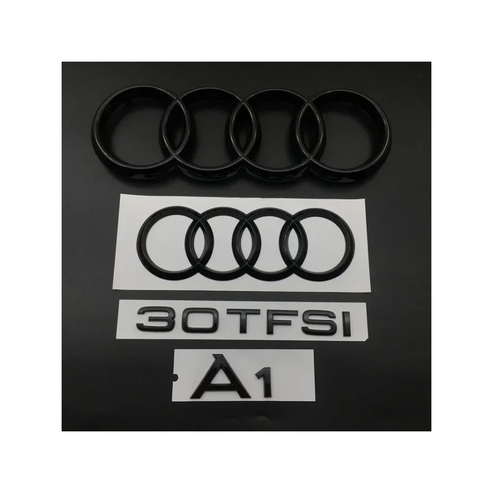 AUDI A1 4 Ring logo ABS Black Car Hood Front Bonnet Grill Rear Trunk Emblem Badge Sticker A1 Mark 30TFSI Emblem For Audi A1