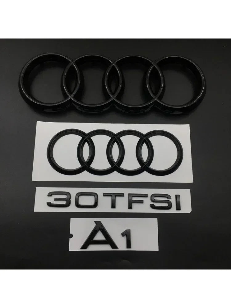 AUDI A1 4 Ring logo ABS Black Car Hood Front Bonnet Grill Rear Trunk Emblem Badge Sticker A1 Mark 30TFSI Emblem For Audi A1