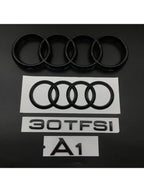 AUDI A1 4 Ring logo ABS Black Car Hood Front Bonnet Grill Rear Trunk Emblem Badge Sticker A1 Mark 30TFSI Emblem For Audi A1