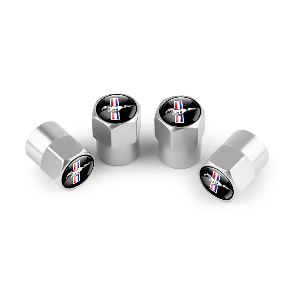 4pc Mustang Logo Tire Valve Caps Aluminum Alloy Dustproof Car Wheel Air Stem Cover For Ford Focus ST Mk7 Everest Kuga Fiesta Mk3