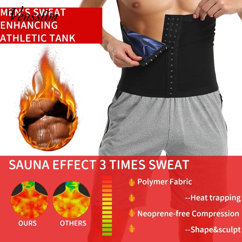 Vensslim Men Body Shaper Waist Trainer Slimming Belt Compression Corset Workout Sauna Sweat Bands Fitness Fat Burner Trimmer