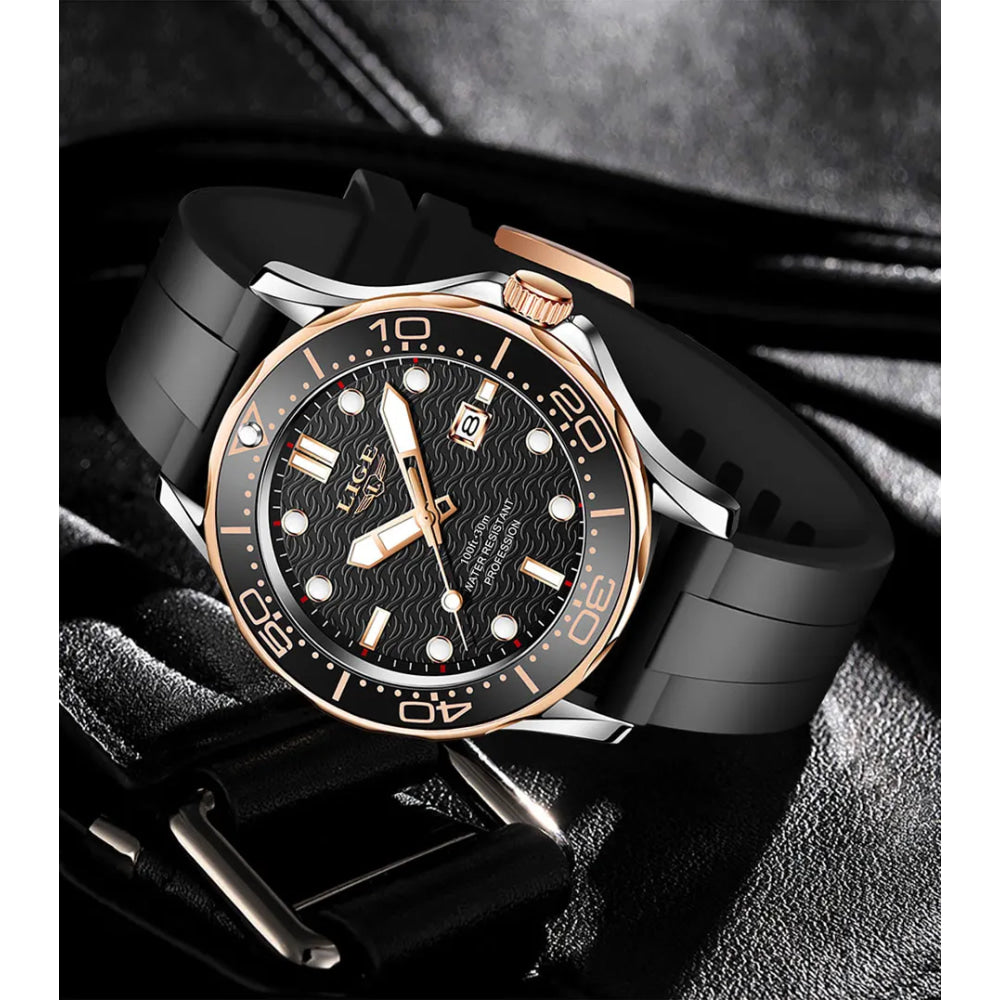 LIGE Men Watch Business Date Watch for Men Luxury Sport Quartz Watches Waterproof Luminous Silicone Wristwatch Relogio Masculino