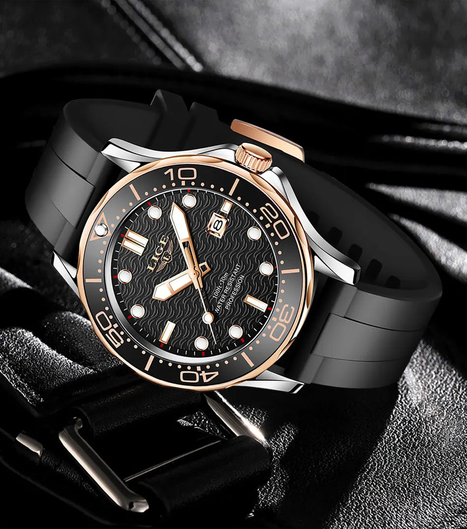 LIGE Men Watch Business Date Watch for Men Luxury Sport Quartz Watches Waterproof Luminous Silicone Wristwatch Relogio Masculino