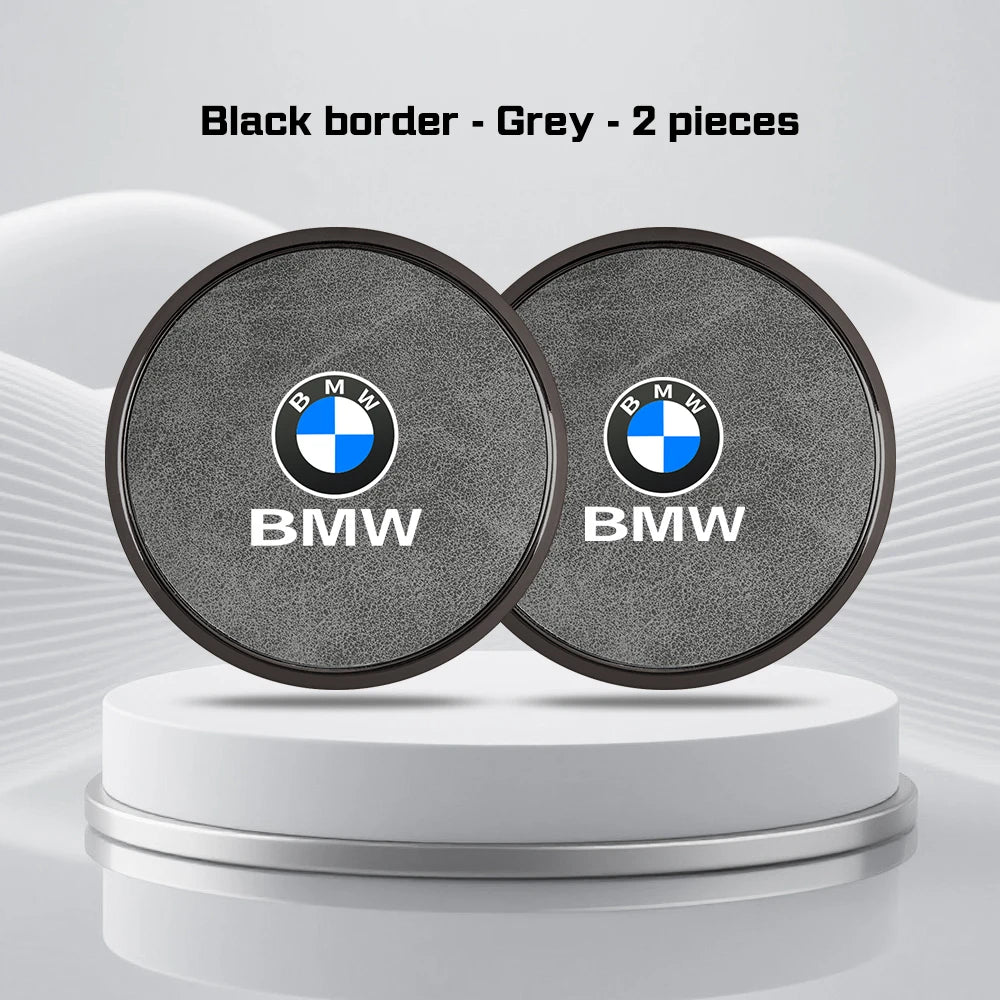 2Pcs Leather Car Coaster Anti-slip Mat Cup Holder Pad For BMW X1 X2 X3 X4 X5 X6 X7 1 3 5 6 7 Series E60 E90 E70 G20 G30 G7