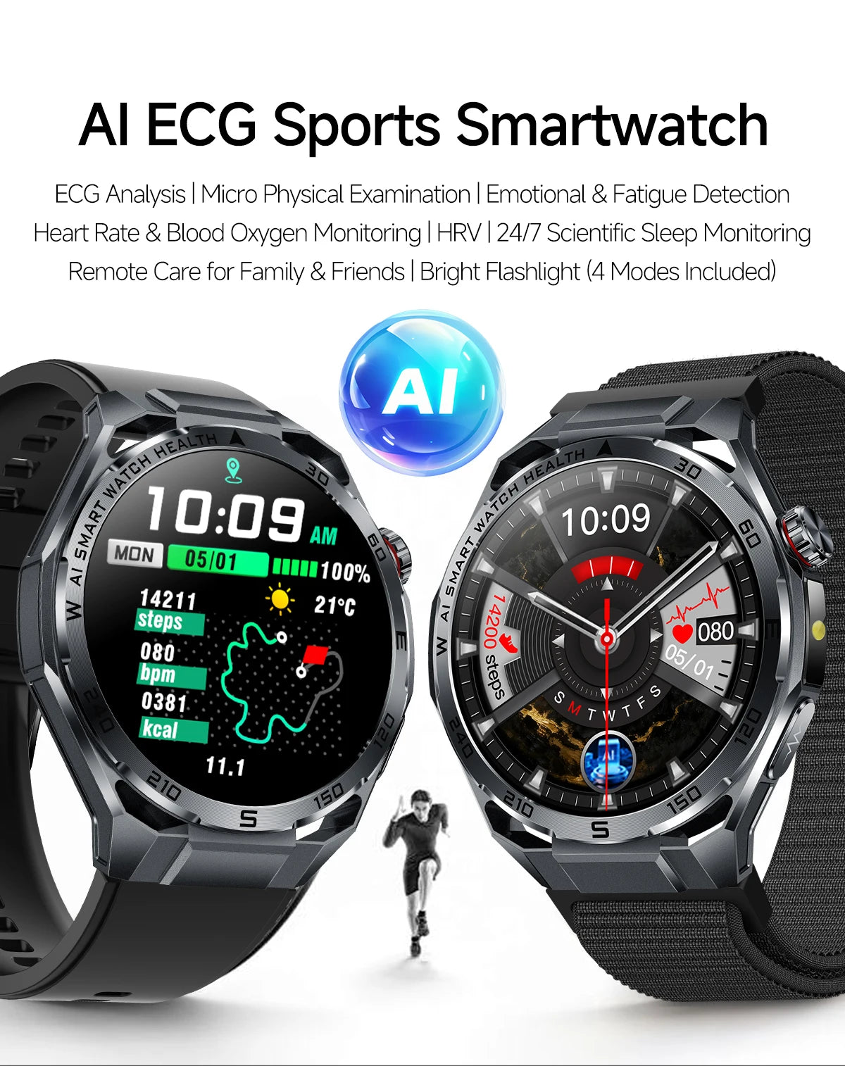 2026 New ECG AI Health Smartwatch for Men 1.53"AMOLED BP/Heart Rate Monitor BT Call IP68 Waterproof Smart Watch for Android IOS