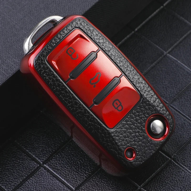 3 Buttons Key Case for Volkswagen Polo Tiguan Passat Golf Jetta Lavida Tpu Leather Protection Shell Bag For Skoda Octavia Seat