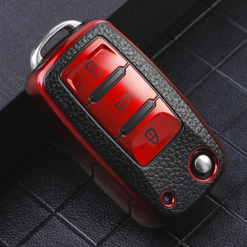 3 Buttons Key Case for Volkswagen Polo Tiguan Passat Golf Jetta Lavida Tpu Leather Protection Shell Bag For Skoda Octavia Seat