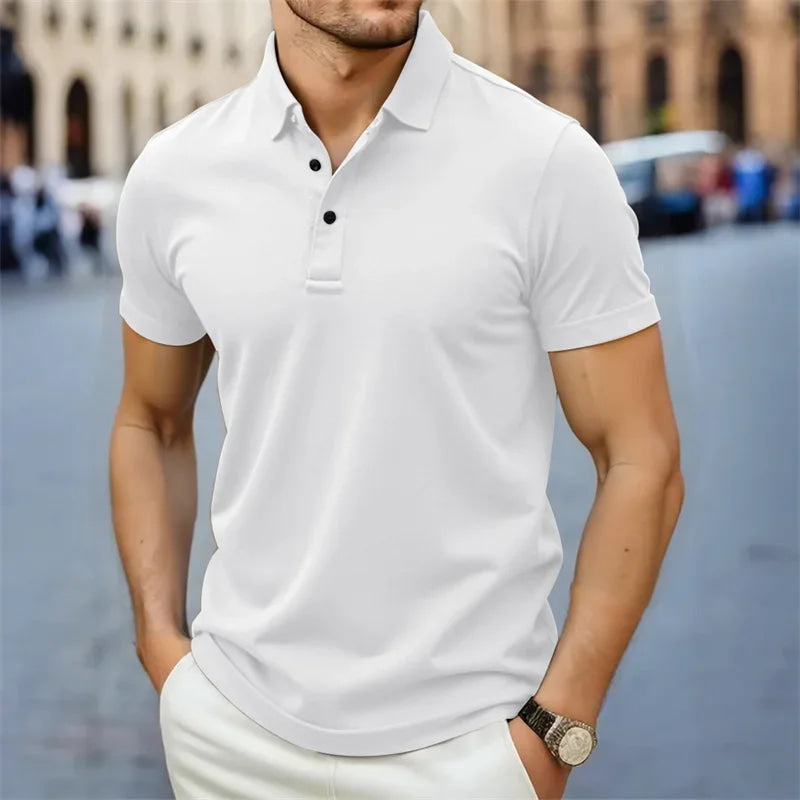 2025 New Men's Casual and Fashionable Simple Collared Short Sleeved Polo Shirt Summer Comfortable Breathable and Versatile Top