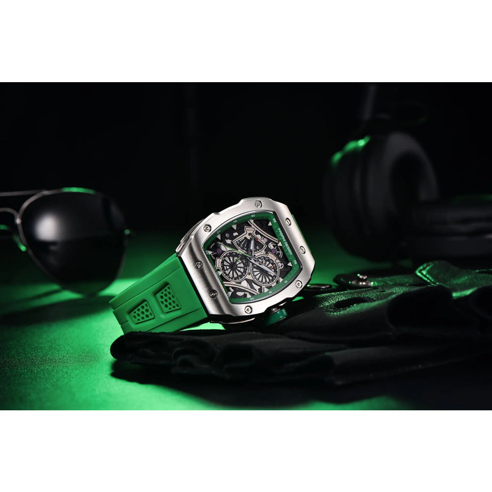 PAGANI DESIGN skeleton Watch Sapphire YS012 Automatic Men’s Quartz Watch Silicone Square Clock Waterproof Relogio Masculino