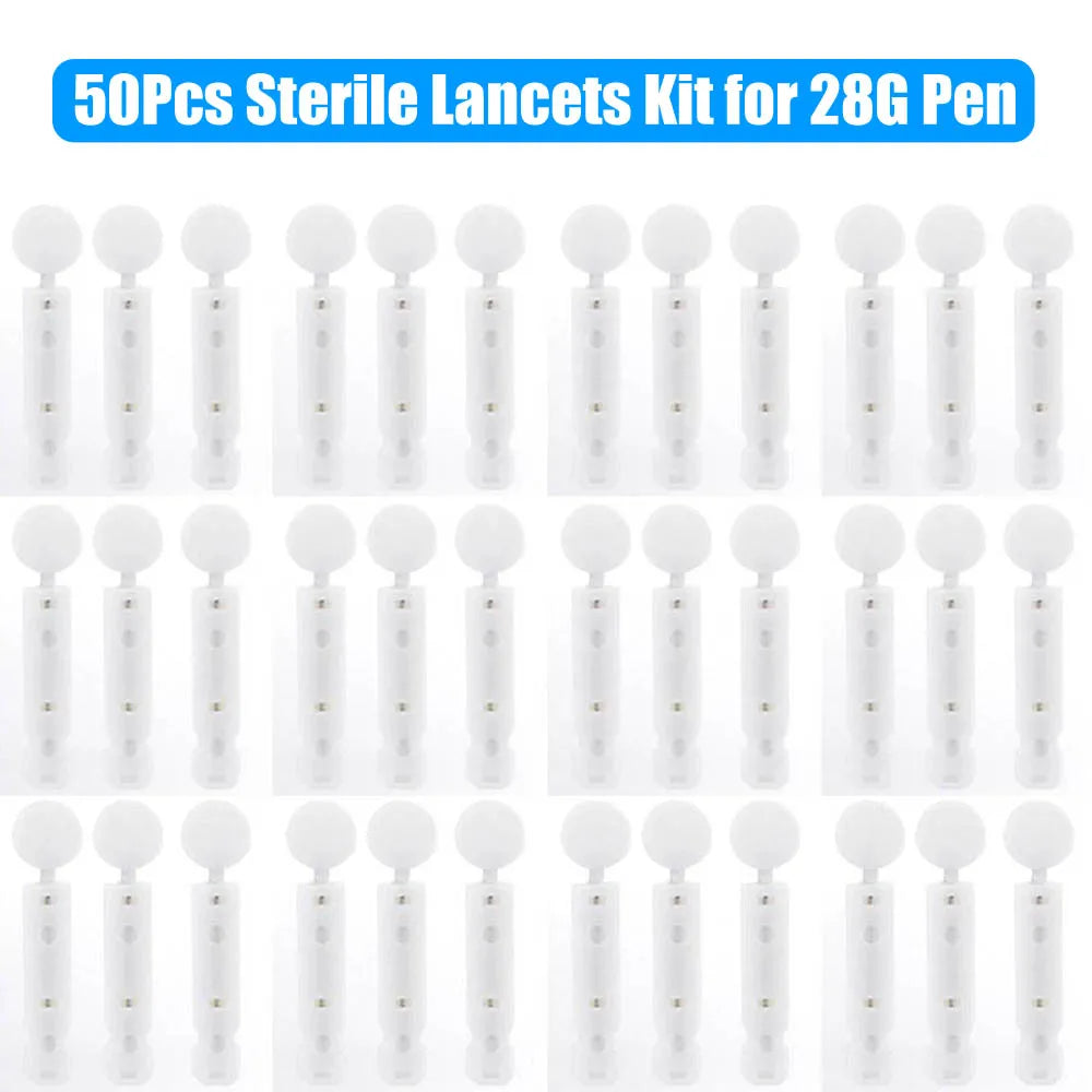 50Pcs Sterile Lancets Kit 28G w/ Lancet Pen Glucose Meter Disposable Needles Measuring Blood Sugar Level For Medical Diabetes