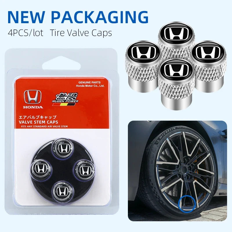 Car Tire Stem Valve Caps Aluminium Car Dustproof Caps Tire Wheel Stem Air Valve Caps For Honda Civic XR-V HR-V City Accord Jazz