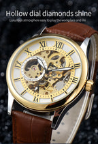 Men automatic watch luxury rome mechanical watches waterproof skeleton noctilucent leather mens watch choice of gift giving