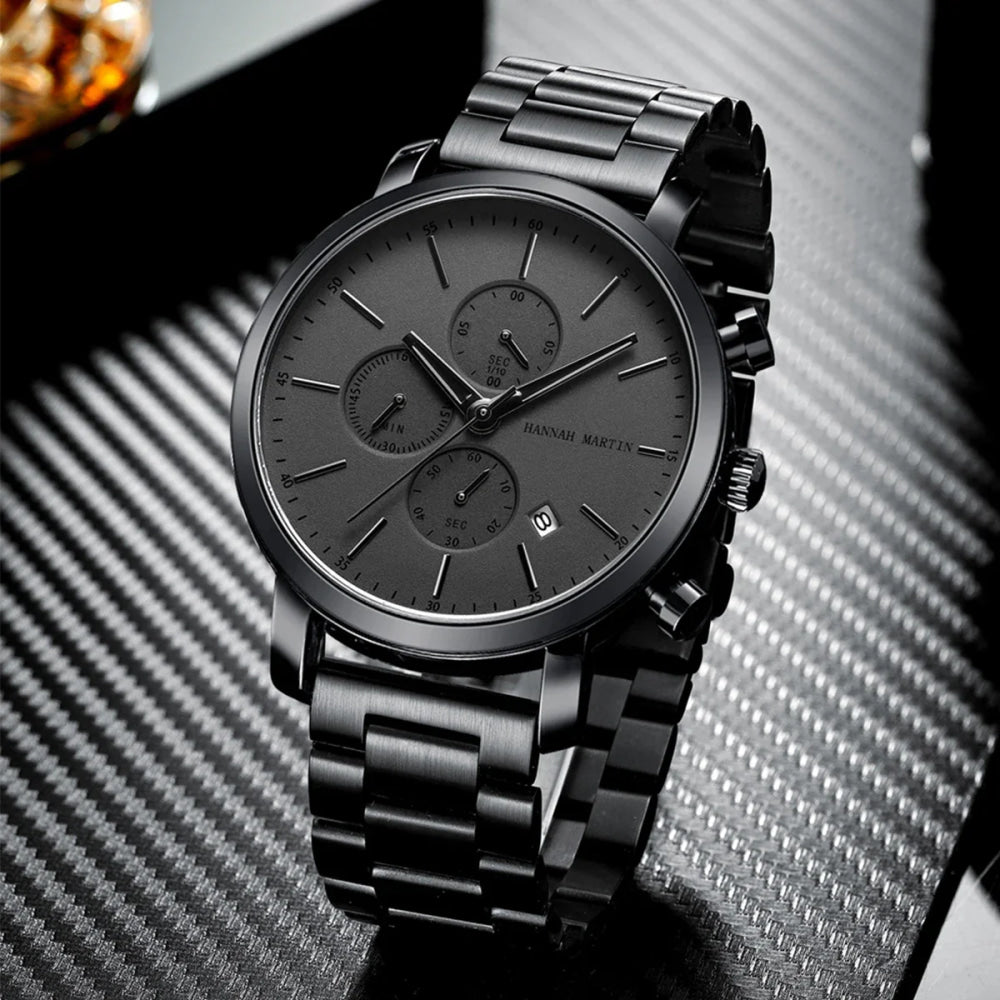 Reloj Hannah Martin Top para hombre, marca de estilo empresarial, acero inoxidable, moda, resistente al agua, deportivo, reloj de cuarzo multifuncional para hombre