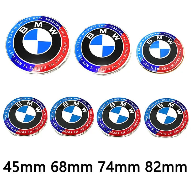 1/4/7Pcs Car Wheel Hub Center Cover Steering Wheel Center Sticker Auto Front Hood Trunk Logo For BMW 50th anniversary E36 E39