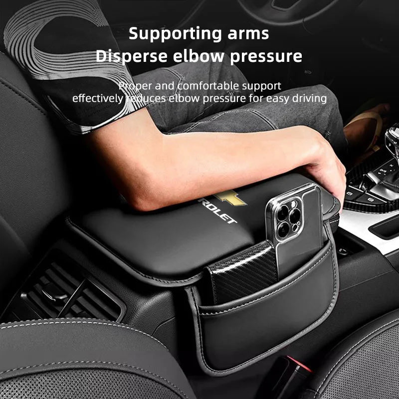 Car Armrest Cushion Leather Arm Rest Box Pad With Storage Bag For Chevrolet Corvette Montana TrailBlazer Silverado Traverse Bolt