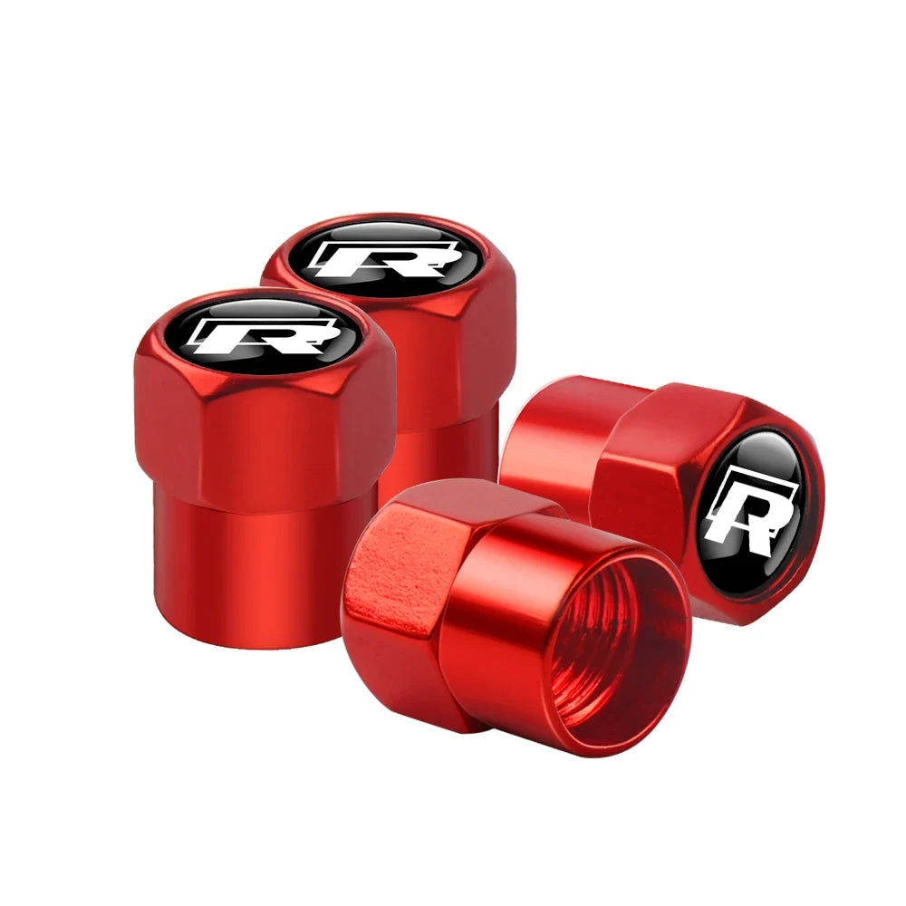 4Pcs Car Wheel Tires  Valve Caps Auto Exterior Accessories For Volkswagen GTI Golf Polo Passat RLine Magotan Jetta Bora Beetle R