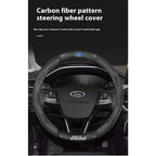 For Ford Mondeo Focus Raptor Puma Edge Explorer Ecosport Ranger F150 Kuga Car AntiSlip Carbon Fiber Leather Steering Wheel Cover