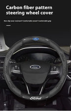 For Ford Mondeo Focus Raptor Puma Edge Explorer Ecosport Ranger F150 Kuga Car AntiSlip Carbon Fiber Leather Steering Wheel Cover