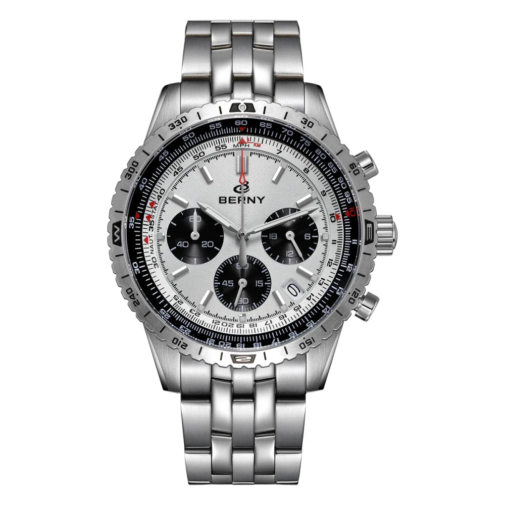 BERNY Chronograph Watches for Men Aviation Multifunction Quartz Men's Watch Date Sapphire Super Luminous Luxury Wristwatch